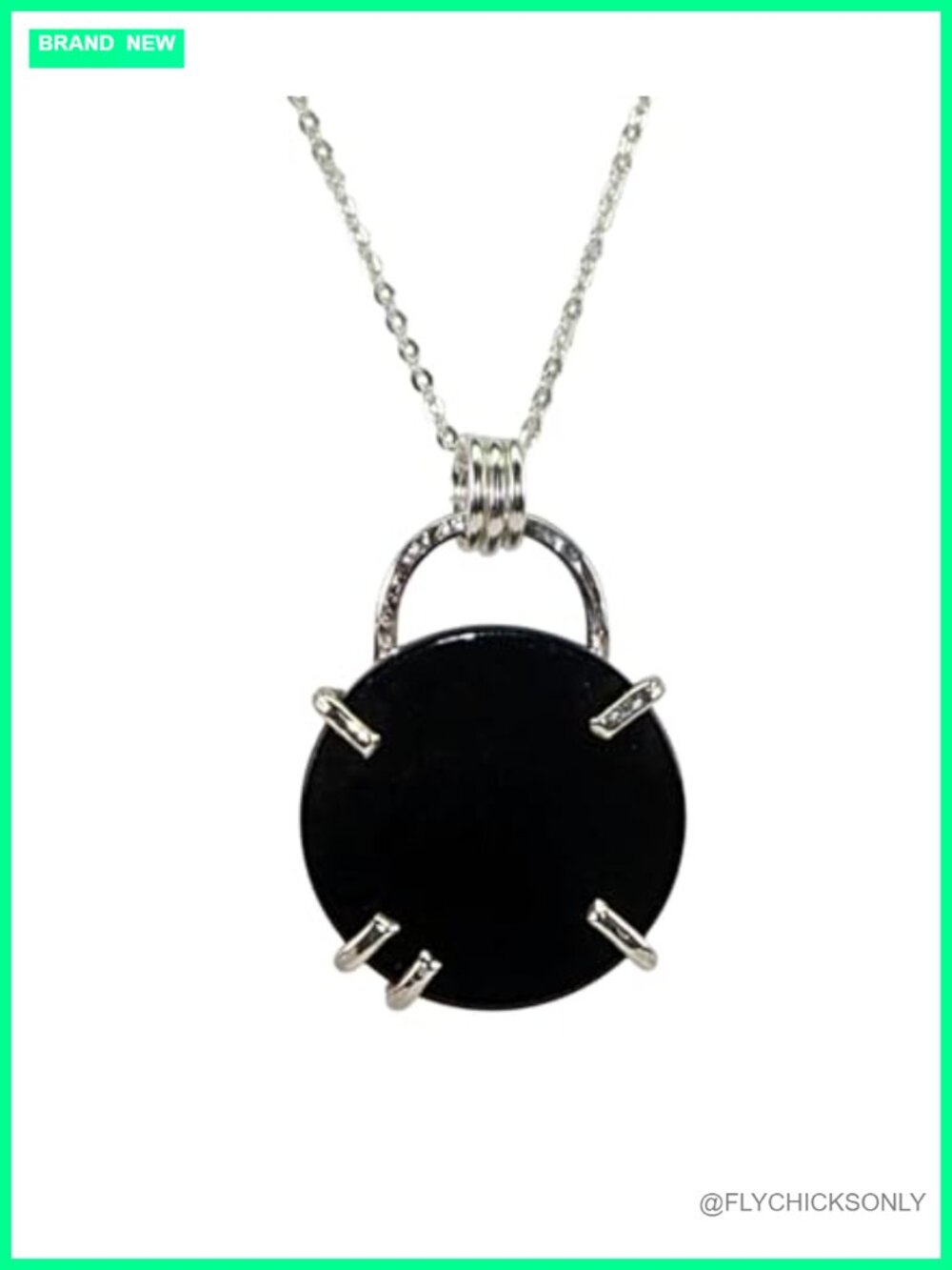 Round Onyx Pendant Necklace with Solid Sterling Silver Chain 20"